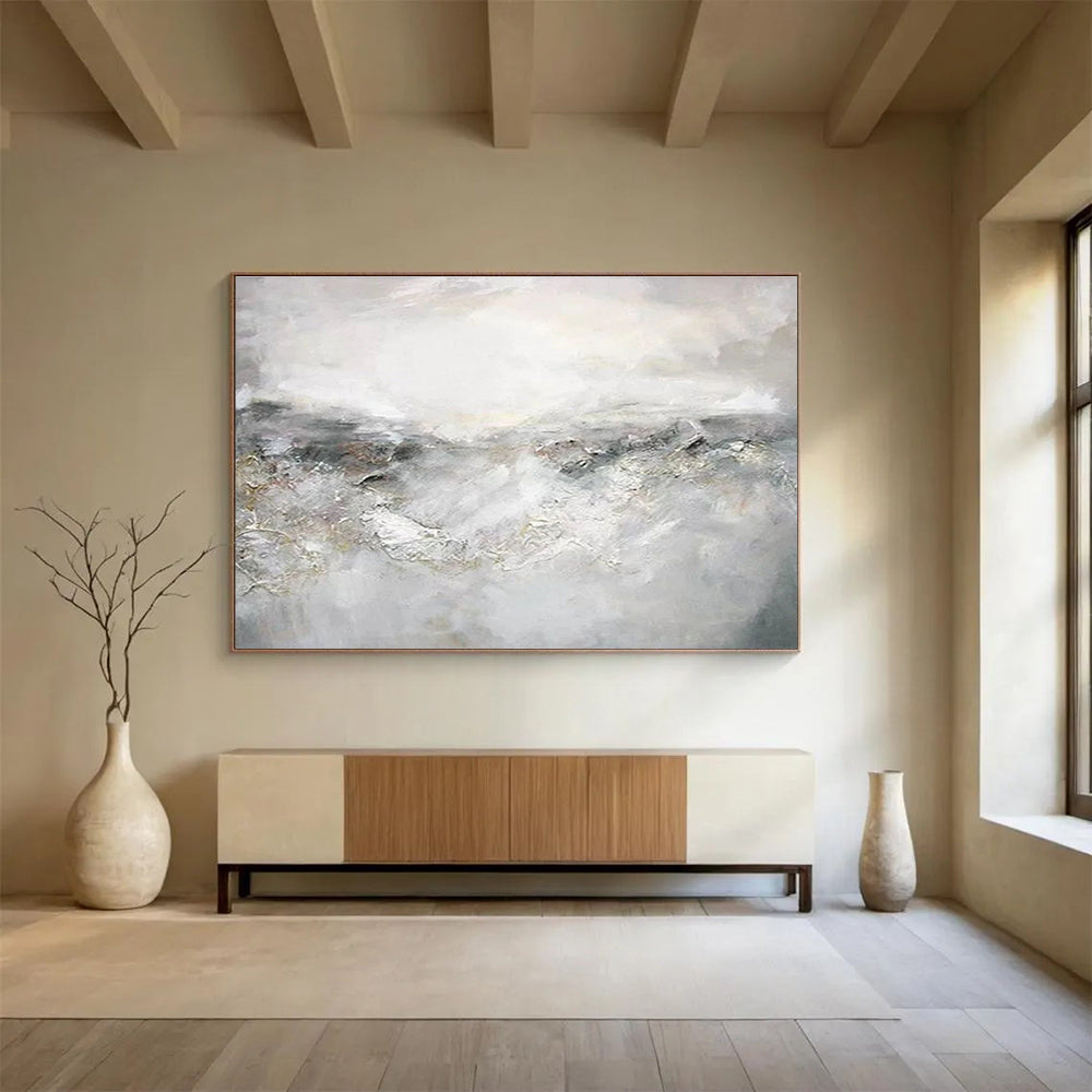 “Gray - White Abstract Landscape” - Misty Mood Painting On Canvas DKS441
