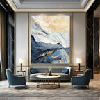 “Golden Accents: Blue and White Abstract Landscape” - Luxurious Abstract Landscape Painting On Canvas PT0930