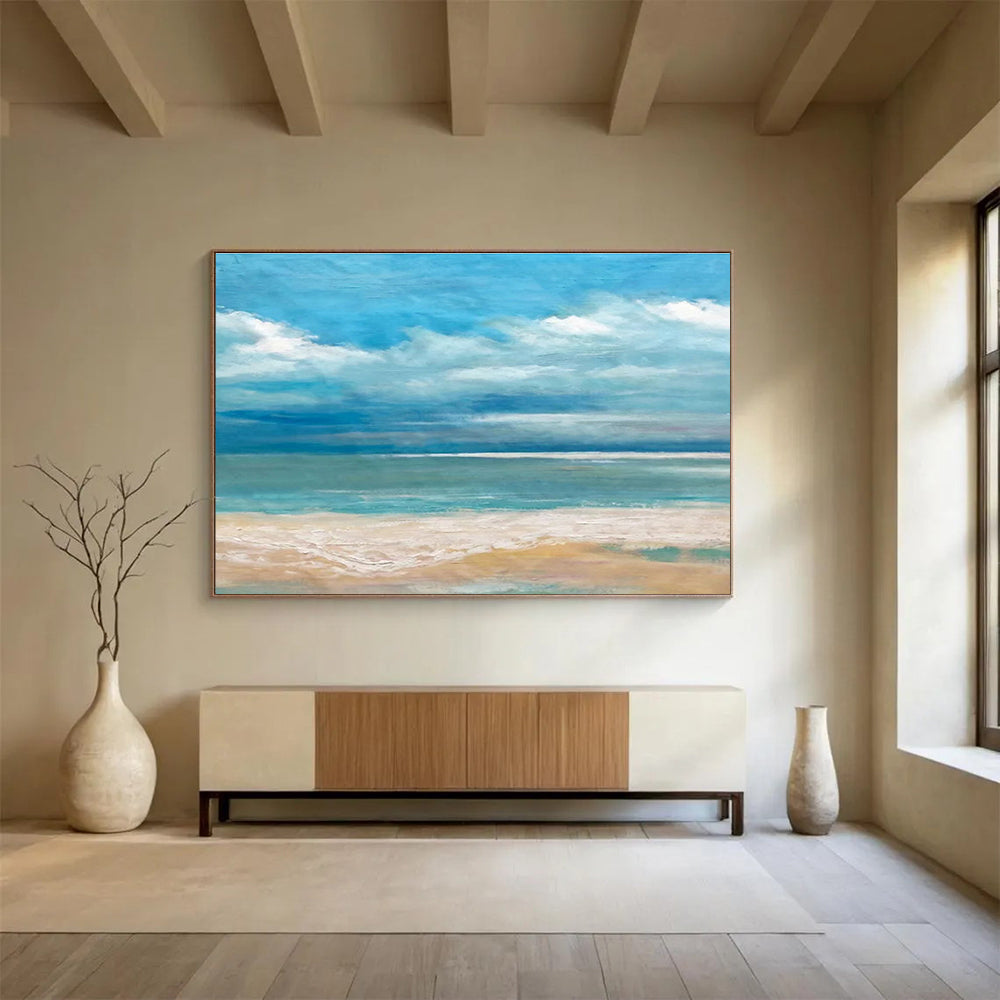“Calm Beach Seascape” - Realistic Seascape Painting, Fits Family Room & Beach - Themed Nursery DKS638