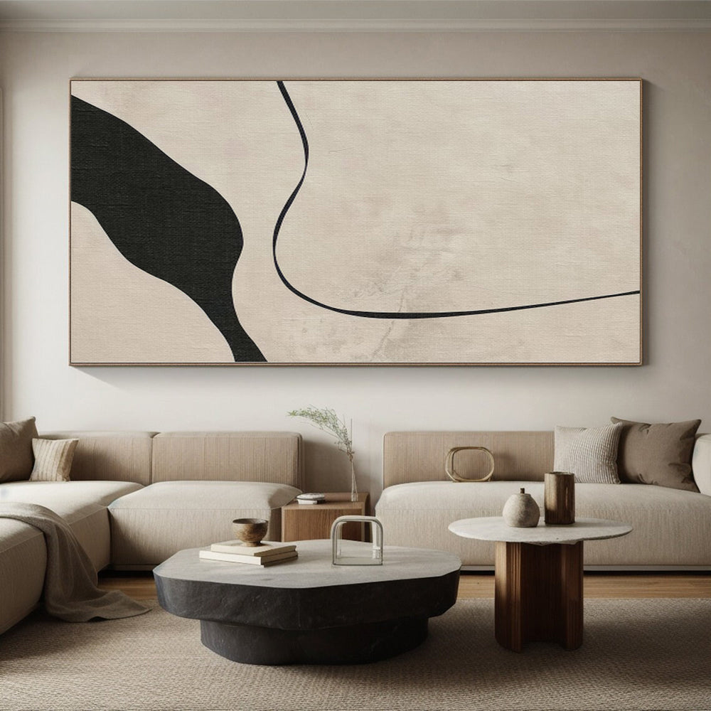 “Minimalist Black - White Curved Abstract” - Minimalist Abstract Painting On Canvas PS0264