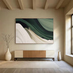 “Flowing Green - Beige Waves” - Green, Beige & White Abstract, Fluid Acrylic Painting On Canvas DKS753