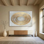 “Gold and Silver Circular Abstract” - Metallic Abstract Painting On Canvas PT109