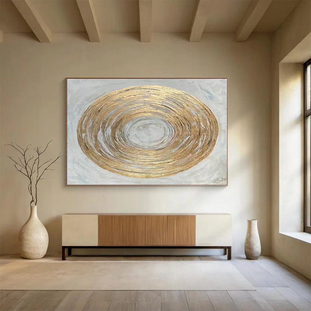 “Gold and Silver Circular Abstract” - Metallic Abstract Painting On Canvas PT109