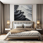 Black, White with Textured Wave "Monochrome Surf" Abstract Painting On Canvas PS1484
