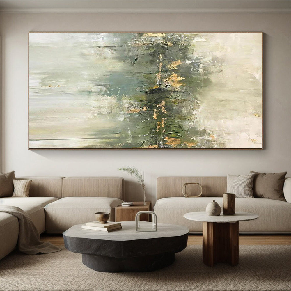 “Green & Gold Abstract Reflection” - Abstract Reflection Painting On Canvas PS0423