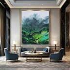 “Green Mountain Textures: Impasto Landscape” - Bold Nature Painting On Canvas PT0944