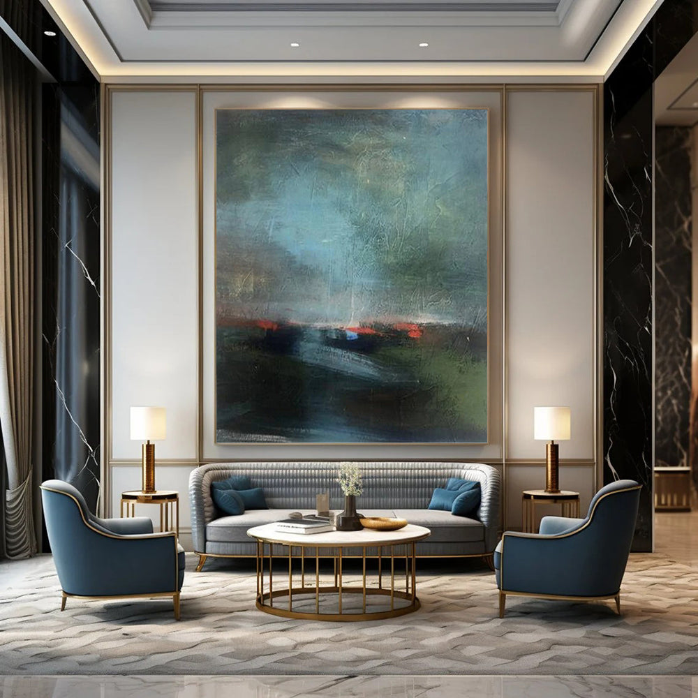 “Moody Abstract Landscape in Greens & Reds” - Abstract - Inspired Landscape Painting On Canvas PT1408