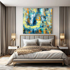 Blue, Yellow, and Orange Dynamic Mix - Energetic Abstract Brushstrokes Painting On Canvas PS1232