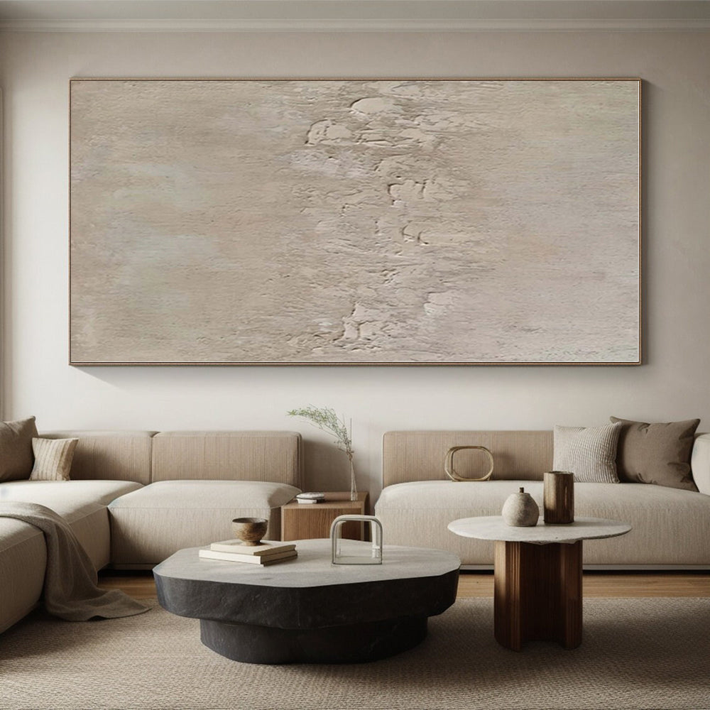 “Beige Textured Minimalism” - Beige, Gray Abstract Textured Minimalist Painting On Canvas PS0579