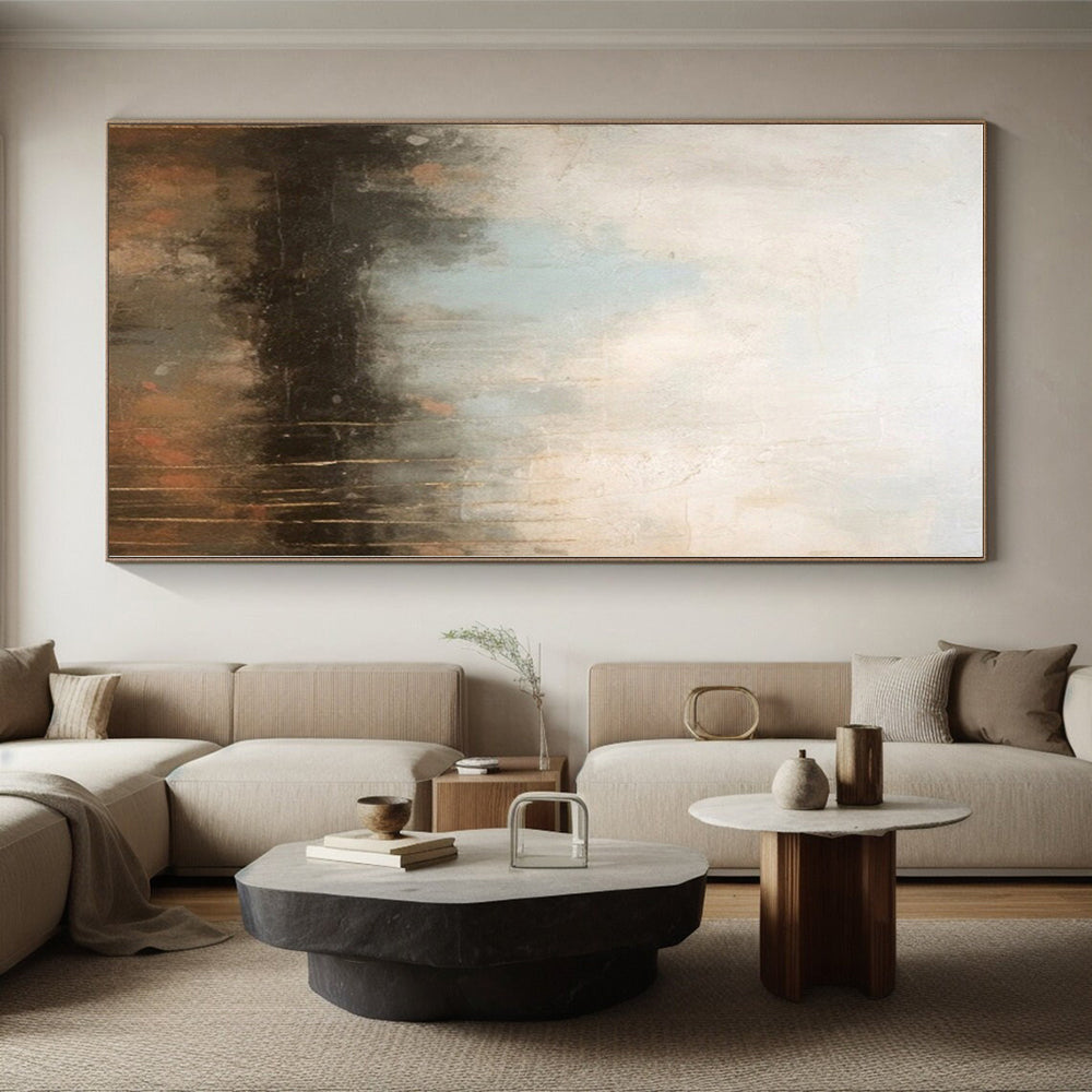 “Neutral - Toned Abstract Landscape” - Beige, Blue, Brown Abstract Painting On Canvas PS0450