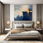 Navy, White, Gold with Abstract Overlays "Gilded Horizons" Abstract Painting On Canvas PS1311