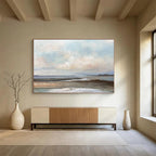 “Serene Coastal Marsh” - Blue, Gray & Brown Landscape, Impressionistic Oil Painting On Canvas DKS755