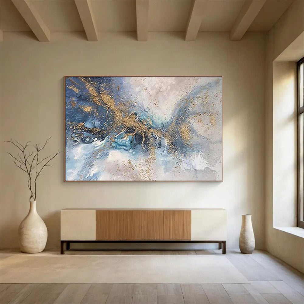 “Blue and Gold Abstract Splash” - Abstract Acrylic Painting On Canvas DKS893