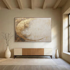 “Gold and Beige Abstract Moon” - Textured Minimalist Painting On Canvas PT081
