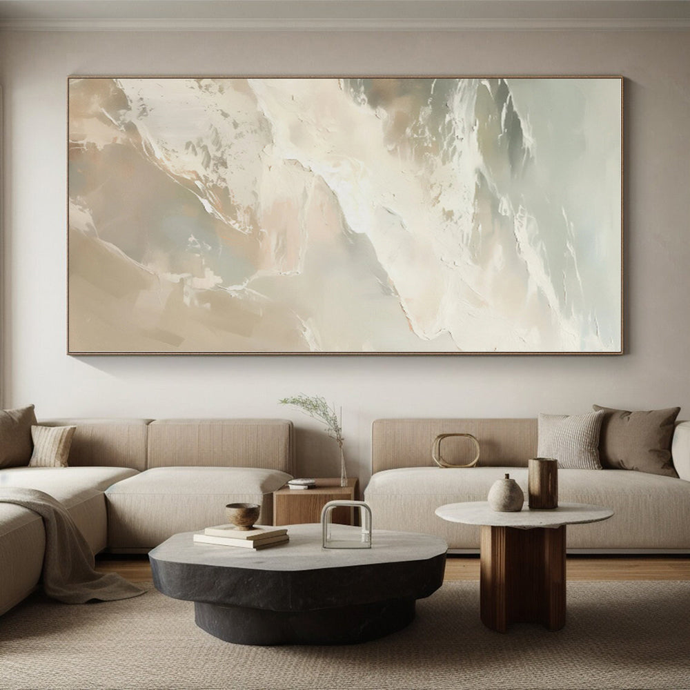 “Soft Beige & White Abstract” - Minimalist Abstract Painting On Canvas PS0421