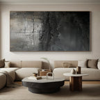 Black & Gray Textured Abstract "Midnight Ashes" Painting On Canvas PS0858