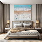 Blue, White, Beige and Colorful Dots "Beach Carnival" Impressionistic Abstract Painting On Canvas PS1131