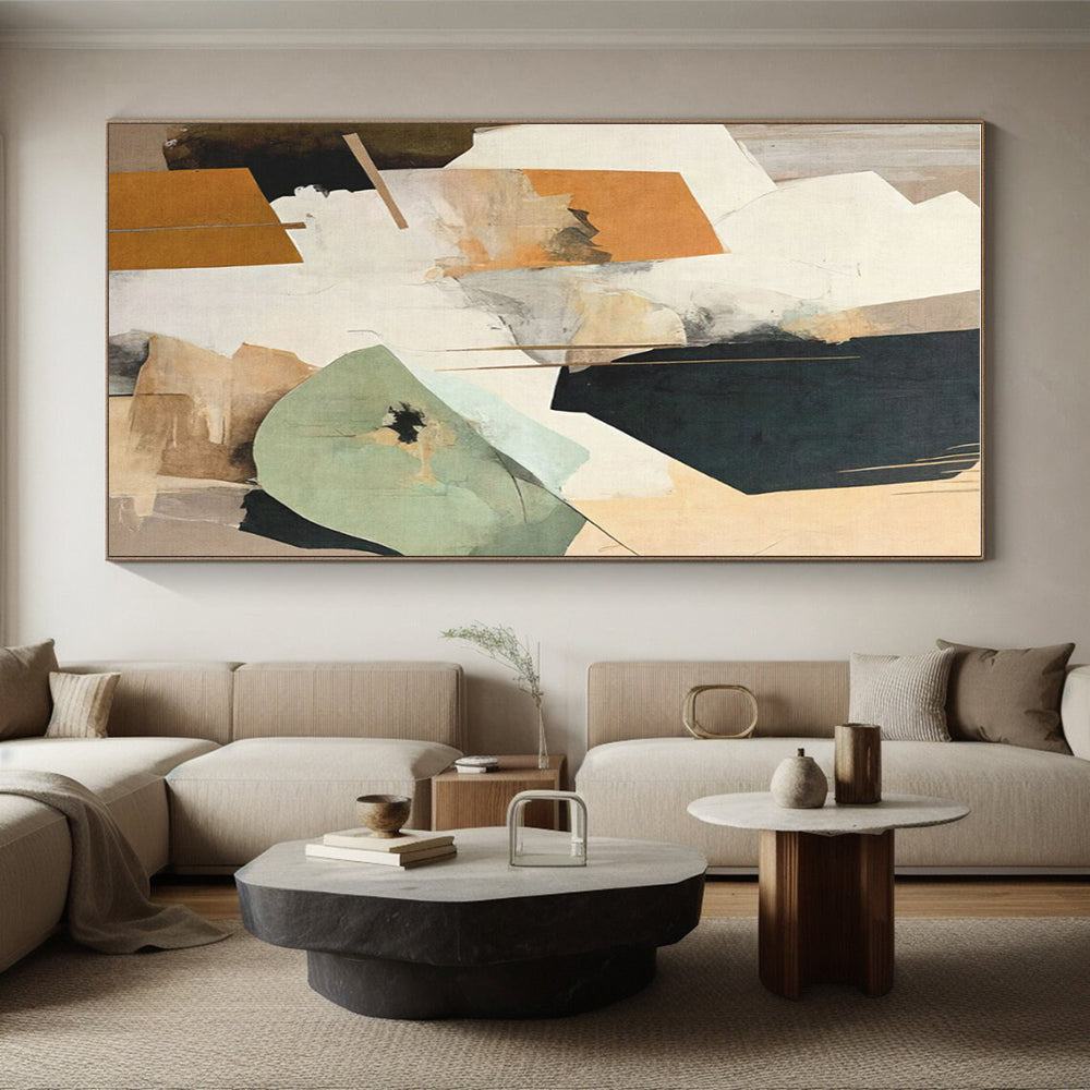 “Layered Green Abstraction” - Green, Gray, Beige Layered Abstract Painting On Canvas PS0747