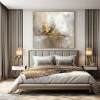 Gray, Gold, White with Muted Strokes "Elegant Haze" Abstract Painting On Canvas PS1463