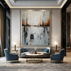 “Gray - Orange Abstract Reflection” - Abstract Landscape Painting On Canvas PT1973