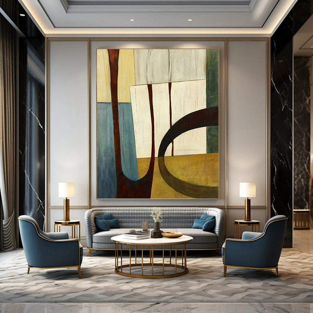 “Geometric Shapes: Earthy Tones Abstract” - Minimalist Cubist - Inspired Art On Canvas PT0949