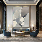 “Gray - Toned Abstract Blocks” - Minimalist, Geometric - Shaped Painting On Canvas PT1586