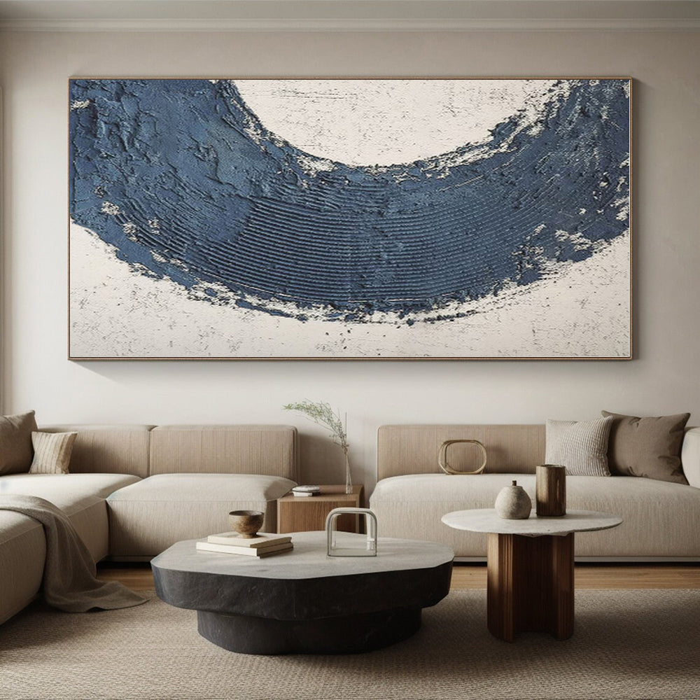 “Textured Blue Crescent” - Textured Abstract Painting On Canvas PS0427