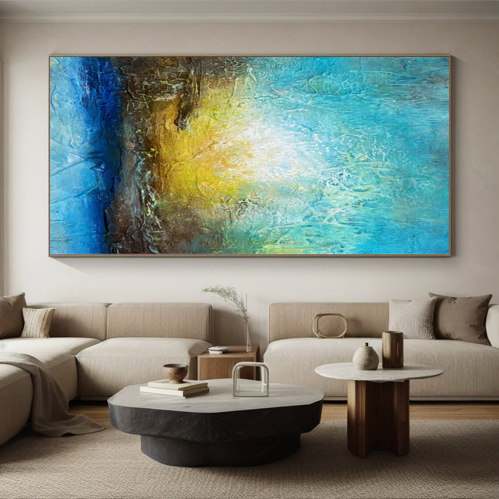 “Textured Blue - Gold Abstract Sunset” - Impressionistic Abstract Painting On Canvas PS0046