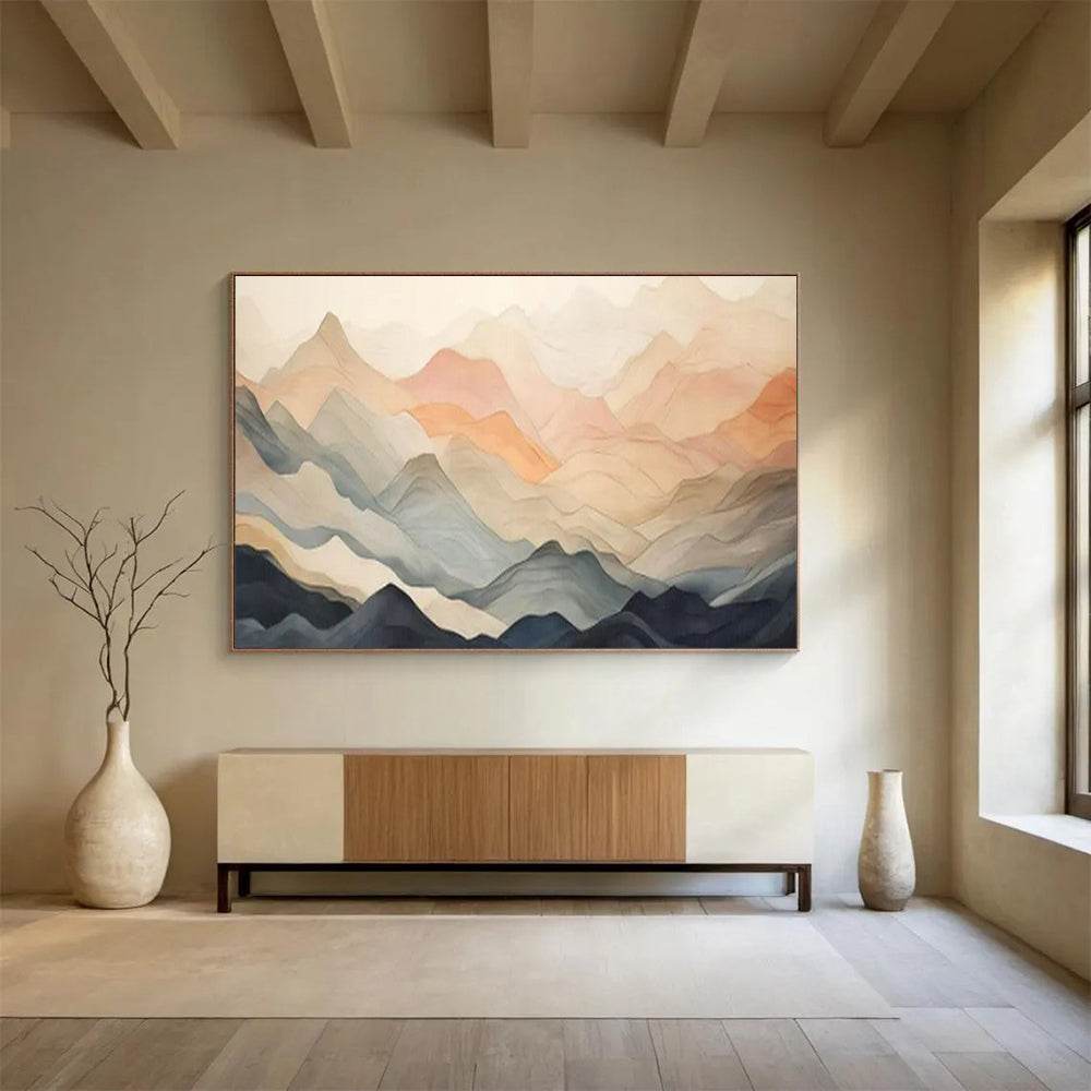 “Pastel Peaks & Layered Mountains” - Abstract Landscape - Painting On Canvas PT1696