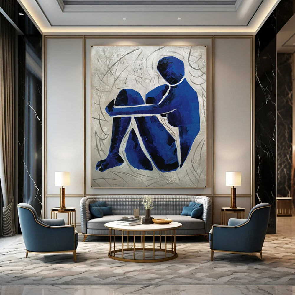 “Blue Figure in Grass” - Textured Acrylic Painting On Canvas PT2166