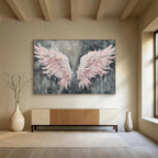 “Pink Wings on Gray” - Textured Pink “Angelic Wings” Painting On Canvas PT1618