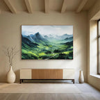 “Green Mountain Valley with a Stream” - Impasto Landscape - Painting On Canvas PT1770
