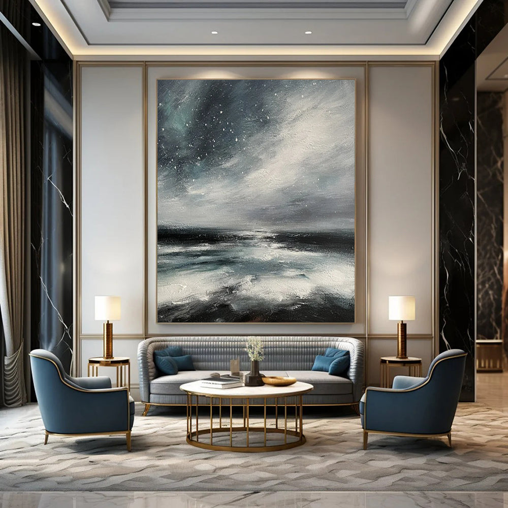 “Monochromatic Seaside Abstract” - Impressionist Seaside Painting On Canvas PT2270
