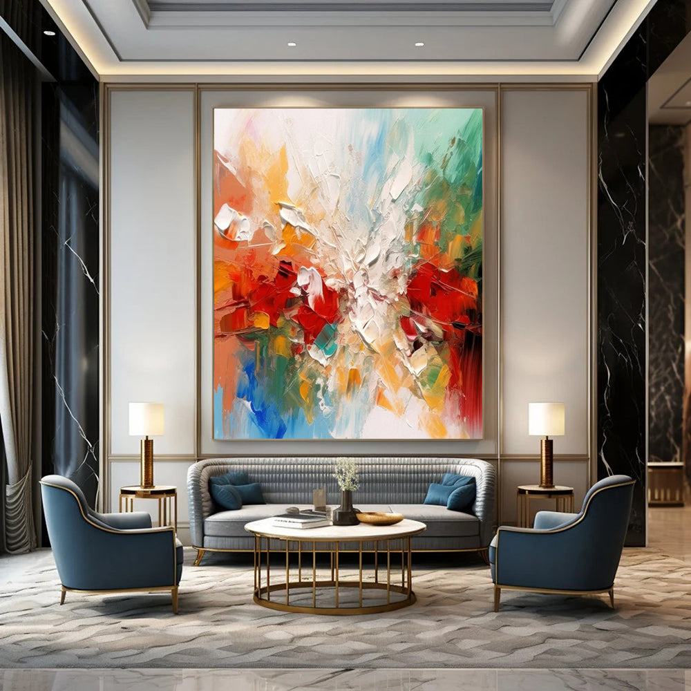 Colorful Abstract Burst Textured Painting On Canvas DS079
