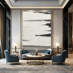 “Textured Black and White Abstract Horizons” - Layered Minimalist Painting On Canvas DS384
