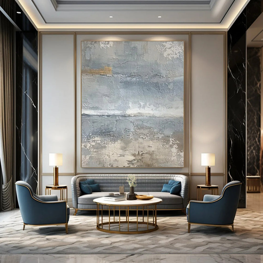 “Gray and Beige Abstract Seascape” - Abstract Textured Painting On Canvas PT2354