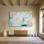 Pastel - Toned Abstract with Lines Painting On Canvas DKS071