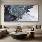 “Blue - White Abstract Rippling Lines” - Graceful Abstract Painting On Canvas PS0358