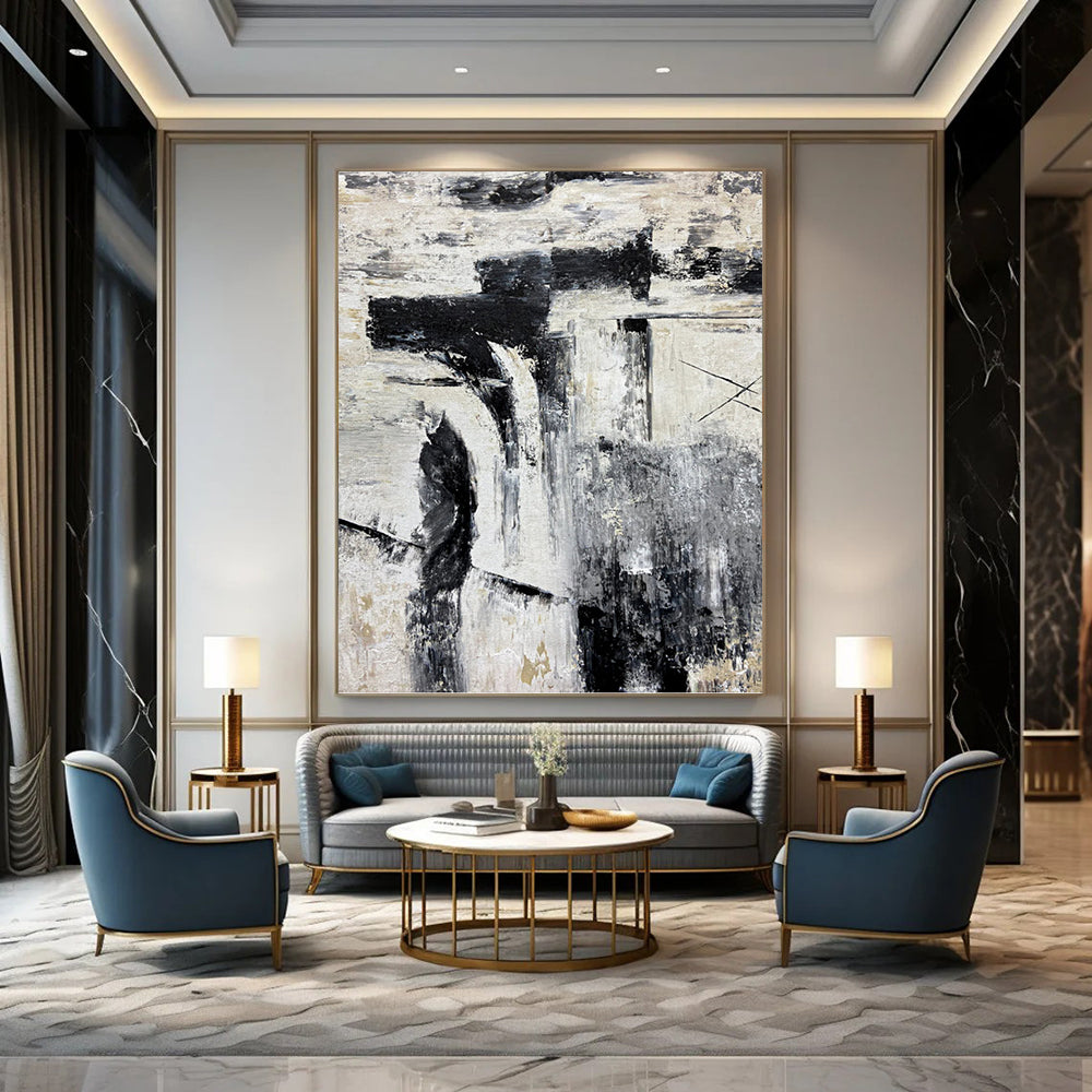 “Monochrome Abstract Layers” - Abstract, Layered - Styled Painting On Canvas PT1680