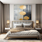 Gold Circles on Gray Abstract - Geometric Metallic Abstract Painting On Canvas PS1241