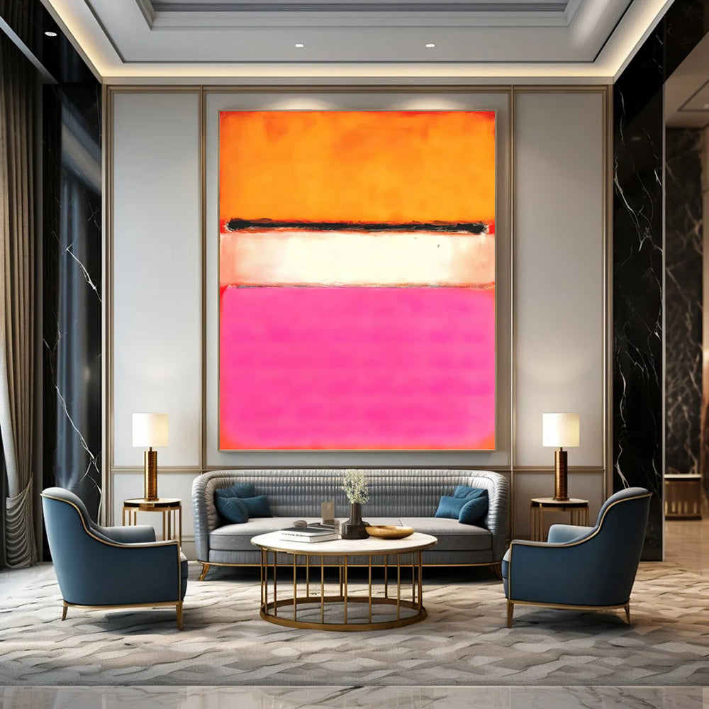 “Orange - Pink - White Color Blocks” - Color - Field, Lively - Styled Painting On Canvas PT1608