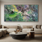 “Green - Purple Abstract Energetic Strokes” - Vivid Abstract Painting On Canvas PS0353