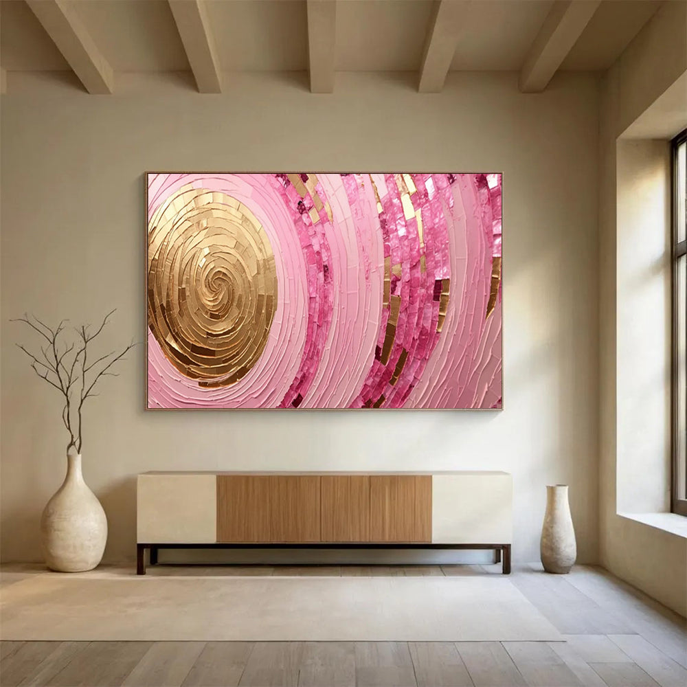 “Pink Spirals & Gold Centers” - Abstract Mandala - Painting On Canvas PT1707