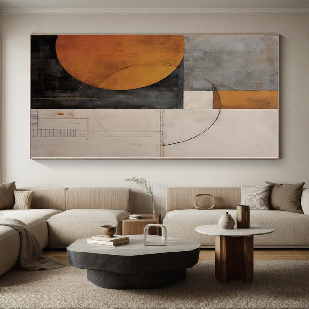 “Geometric Abstract with Warm Circles and Lines” - Constructivist Abstract Painting On Canvas PS0246