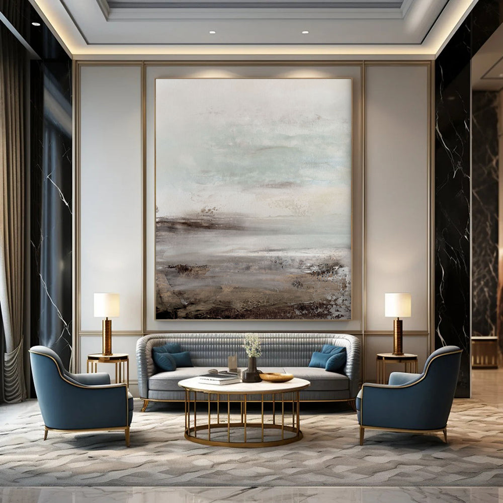 “Muted Coastal Haze” - Soft Gray - Blue Seascapes Painting On Canvas DS153