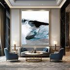 “Dynamic Blue & Black Layers” - Shades of Blue with Bold Black Accents Painting On Canvas DS220