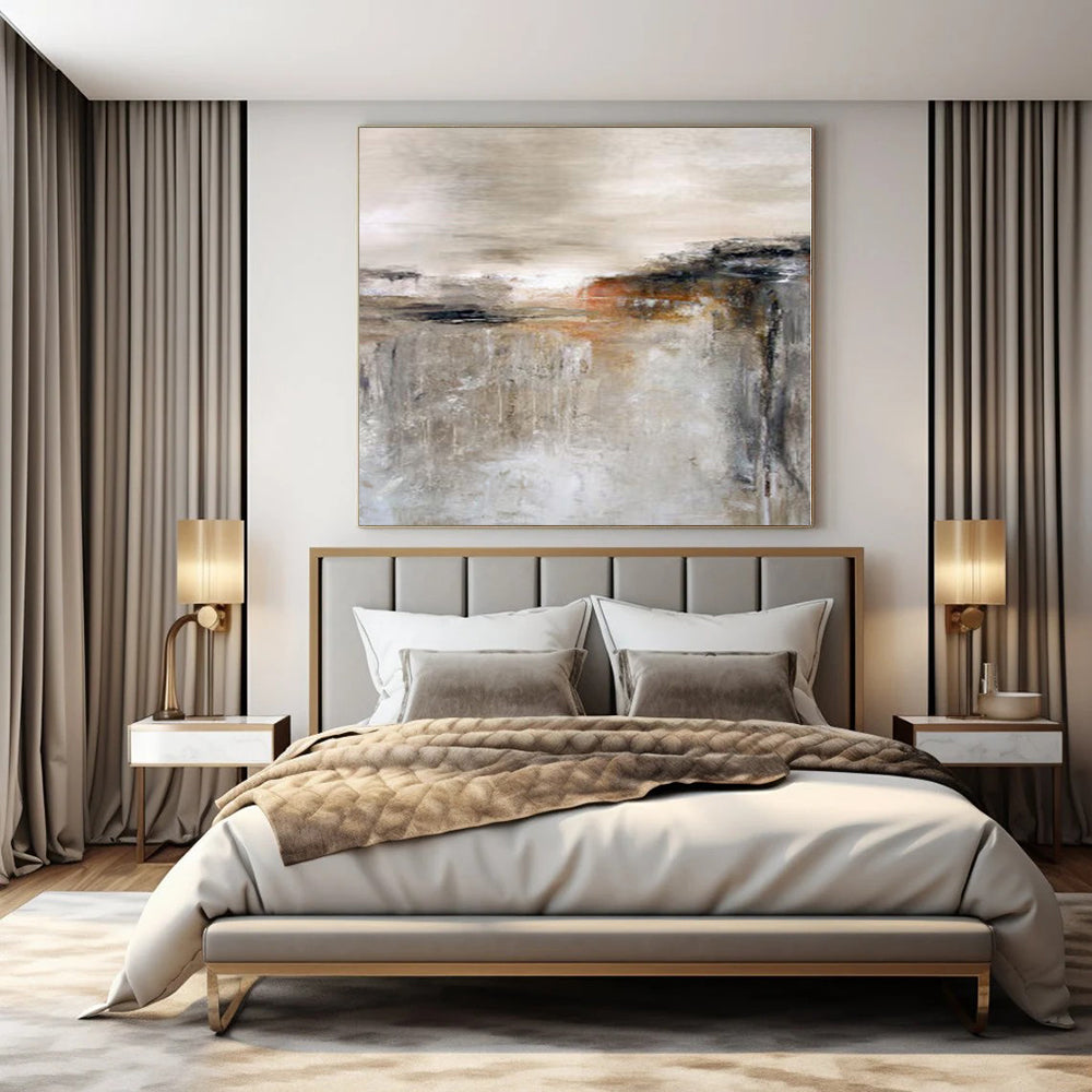 Beige, Gray and Brown with Subtle Textures "Desert Dawn" Abstract Landscape Painting On Canvas PS1128