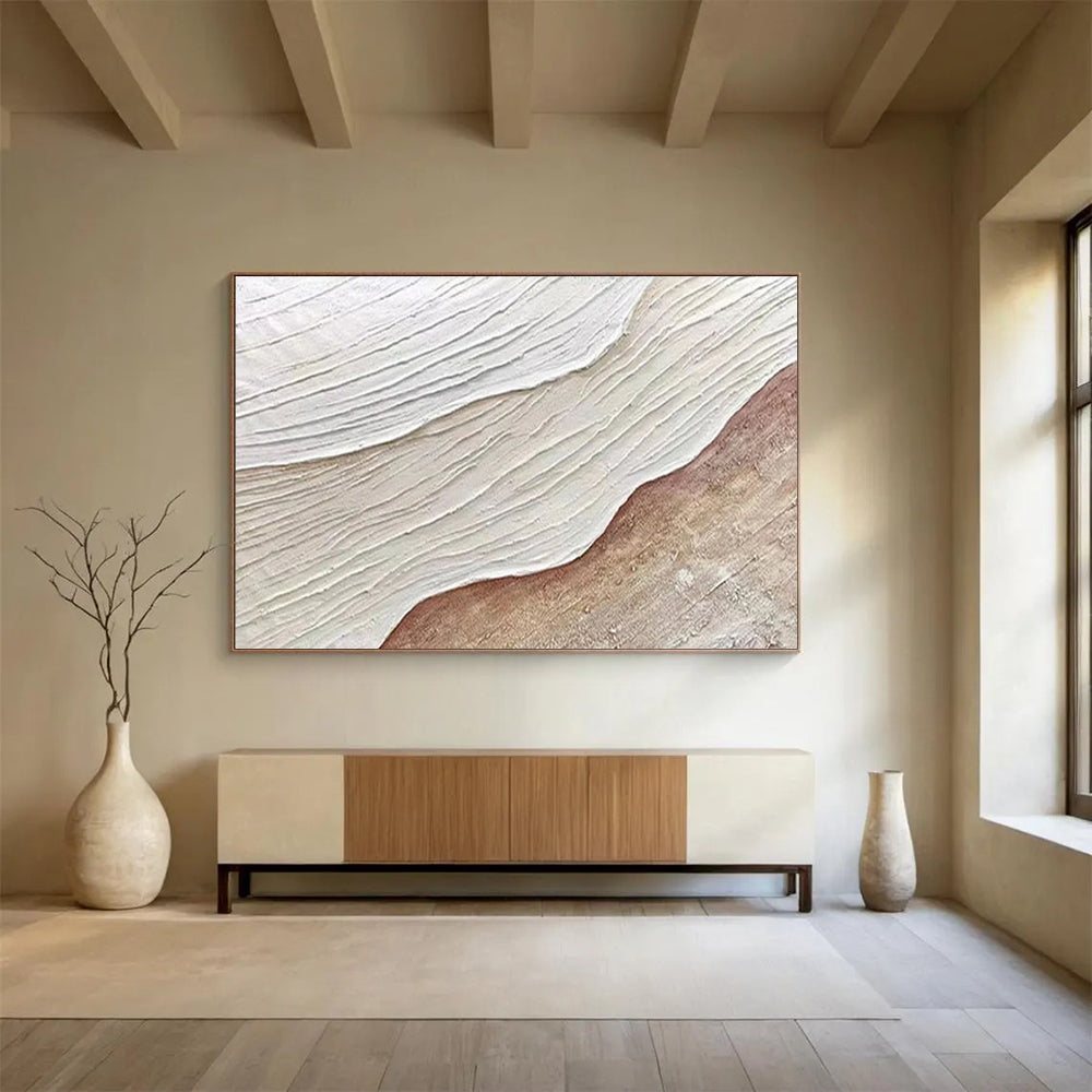 “Textured White - Brown Waves” - Relief - Like Painting On Canvas PT1553