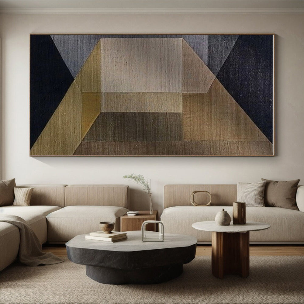 “Earthy Geometric Fusion” - Brown, Gray, Gold Abstract Geometric Painting On Canvas PS0677
