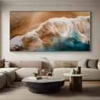 “Aerial Beach View” - Blue, Brown, White Abstract Aerial Seascape Painting PS0766